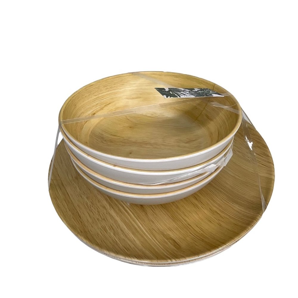 Tommy Bahama NWT set of 4 dinner plates 4 bowls melamine wood grain pattern